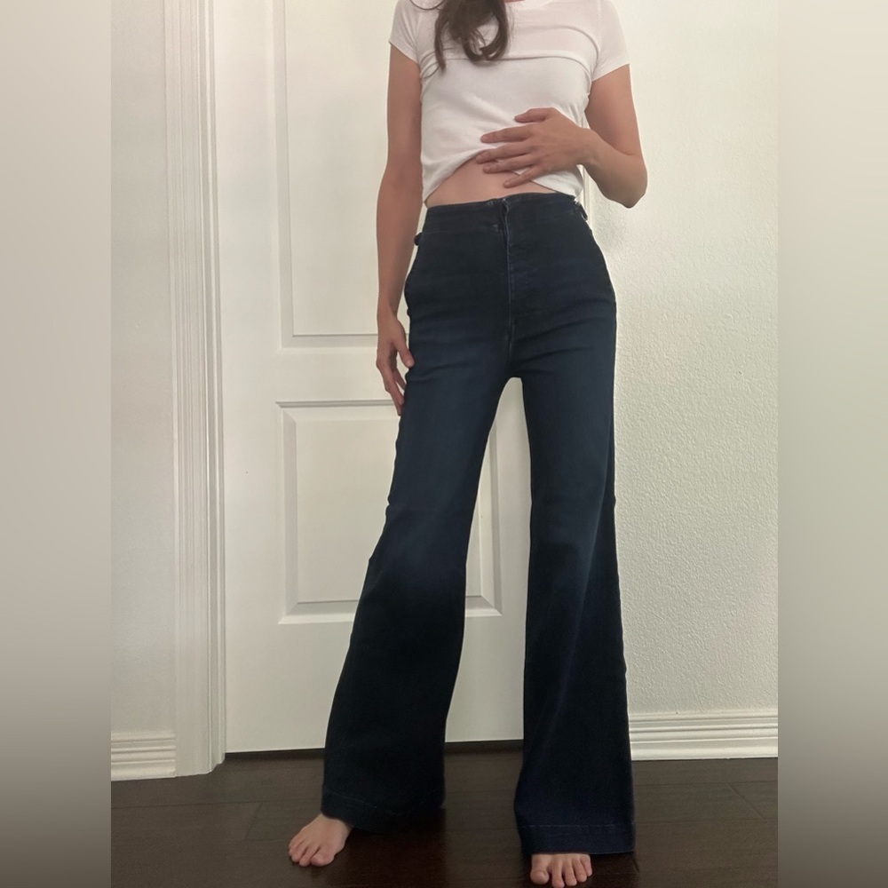 Mother Cinch Roller Sneak Size 24 Anthropologie Wide Leg Jeans Dark Wash